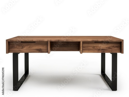Wooden desk isolated on white backdrop