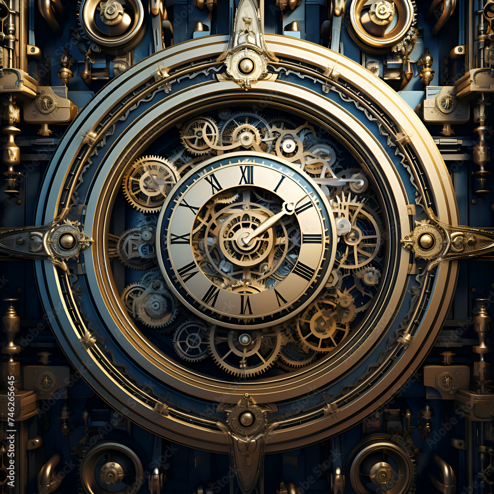  3d  rendering of an old clock in the interior of a room