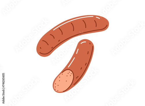 Grilled curry sausage.Barbecue food.Vector illustration in cartoon style