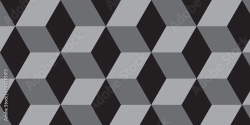 Seamless abstract black and gray stripe rectangles hexagon type cube geometric pattern. modern square diamond mosaic pattern. retro ornament grid tiles and wallpaper used for background. © MOHART PARK