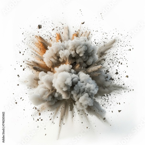 Dynamic Explosion with Debris on White, High-Speed Capture of Eruptive Action