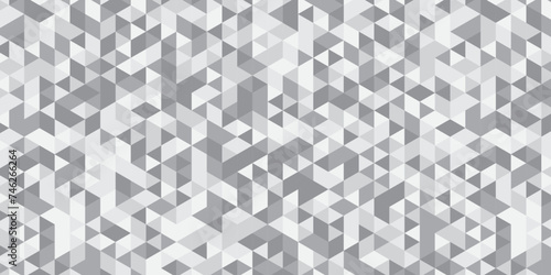 Abstract geometric white and gray background seamless mosaic and low polygon triangle texture wallpaper. Triangle shape retro wall grid pattern geometric ornament tile vector square element. 
