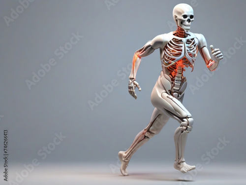 3d running medical man with skeleton knees highlighted