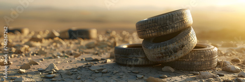 3d stereo, three or five tires stacked, scattered on the ground, clay material, small icon, icon, matte, best quality, vertical view, 3d rendering, 70-degree bird's eye view, the background is light a photo