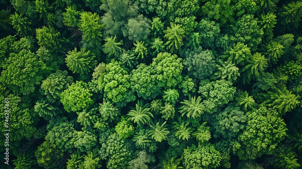 Naklejka premium Top view from above Earth in a lush forest, Earth in your hands, Preserve Earth, Forest texture as seen from above, ecology, and a healthy atmosphere.