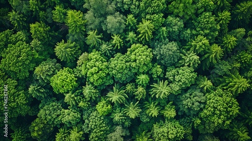 Top view from above Earth in a lush forest, Earth in your hands, Preserve Earth, Forest texture as seen from above, ecology, and a healthy atmosphere. photo