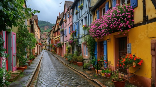 Vibrant historic half-timbered homes in one of France's most picturesque villages. © ckybe