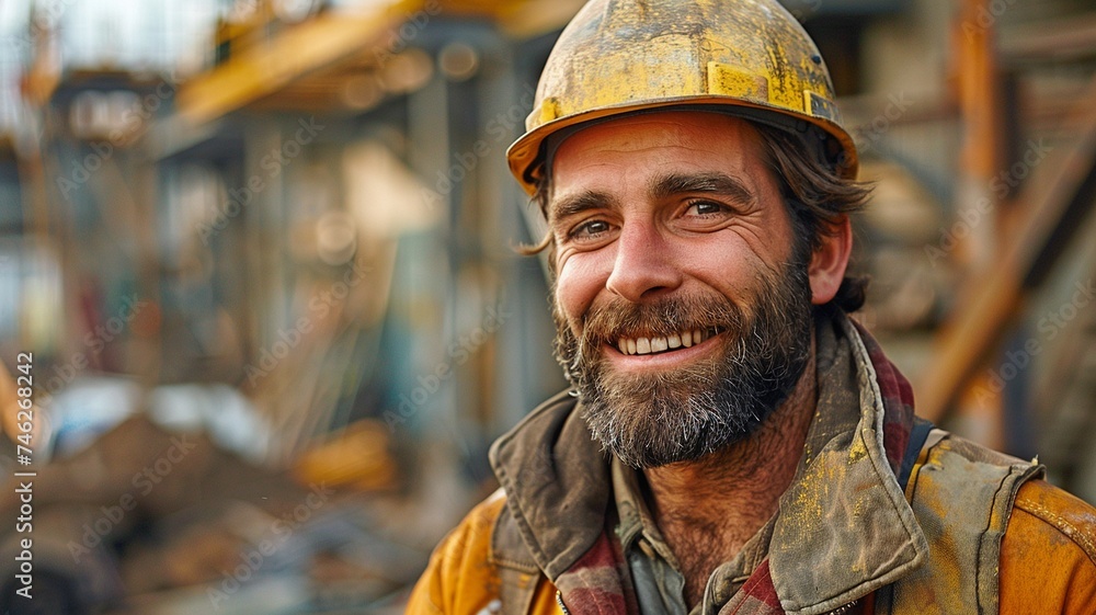 Construction location, happy worker, smiling builder. Construction location, happy worker, smiling builder.