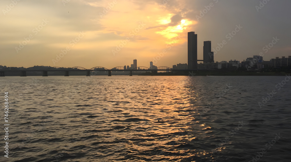 Yeouido sunset seen from Hangang Park