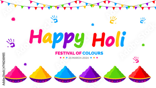 march is Happy Holi indian festival background with gulal powder color. Happy Holi background design. illustration.