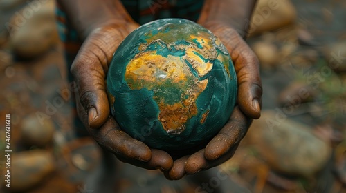human holding the earth with hands. Save planet concept. Symble of the life