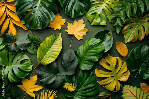 Collection of Tropical Leaves on Background