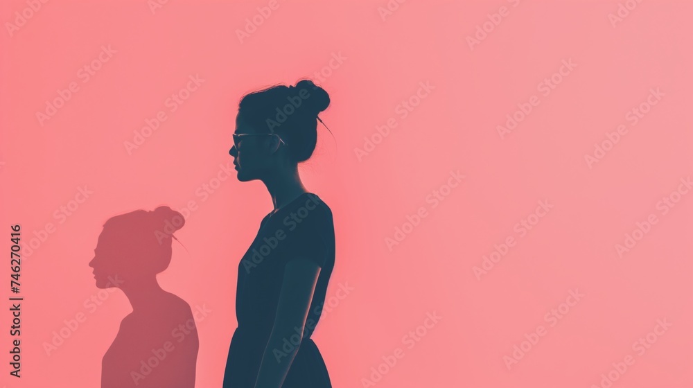 Silhouette of a woman on a pink background. International Women’s Day.