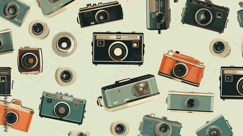 Wallpaper Mural Assorted Old Cameras Arranged on White Background. Generative AI Torontodigital.ca