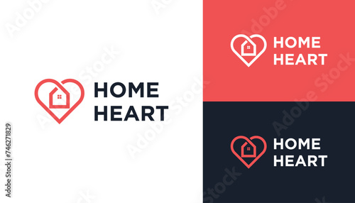 Love Heart Shape with House Window Building for Home Property Business Wedding Couple Logo Design