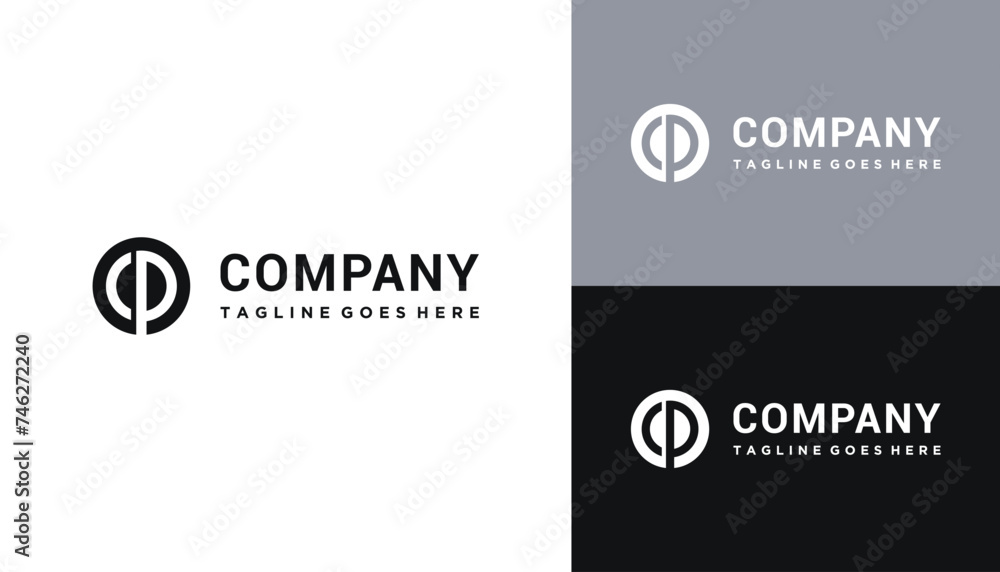 Fototapeta premium Circular Initial Letter CP P C PC with Simple Optical Circle Line Art Logo Design