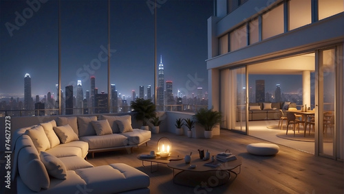 Penthouse Rooftop Living Room Patio Skyscraper Cityscape  © Xtremest