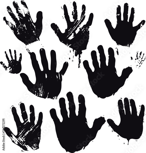 Set of vector hand drawn grunge style black handsprints shapes