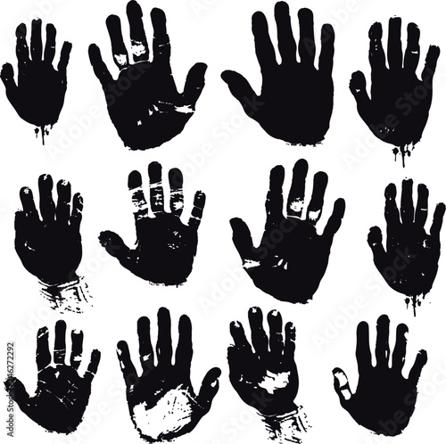 Set of vector hand drawn grunge style black handsprints shapes