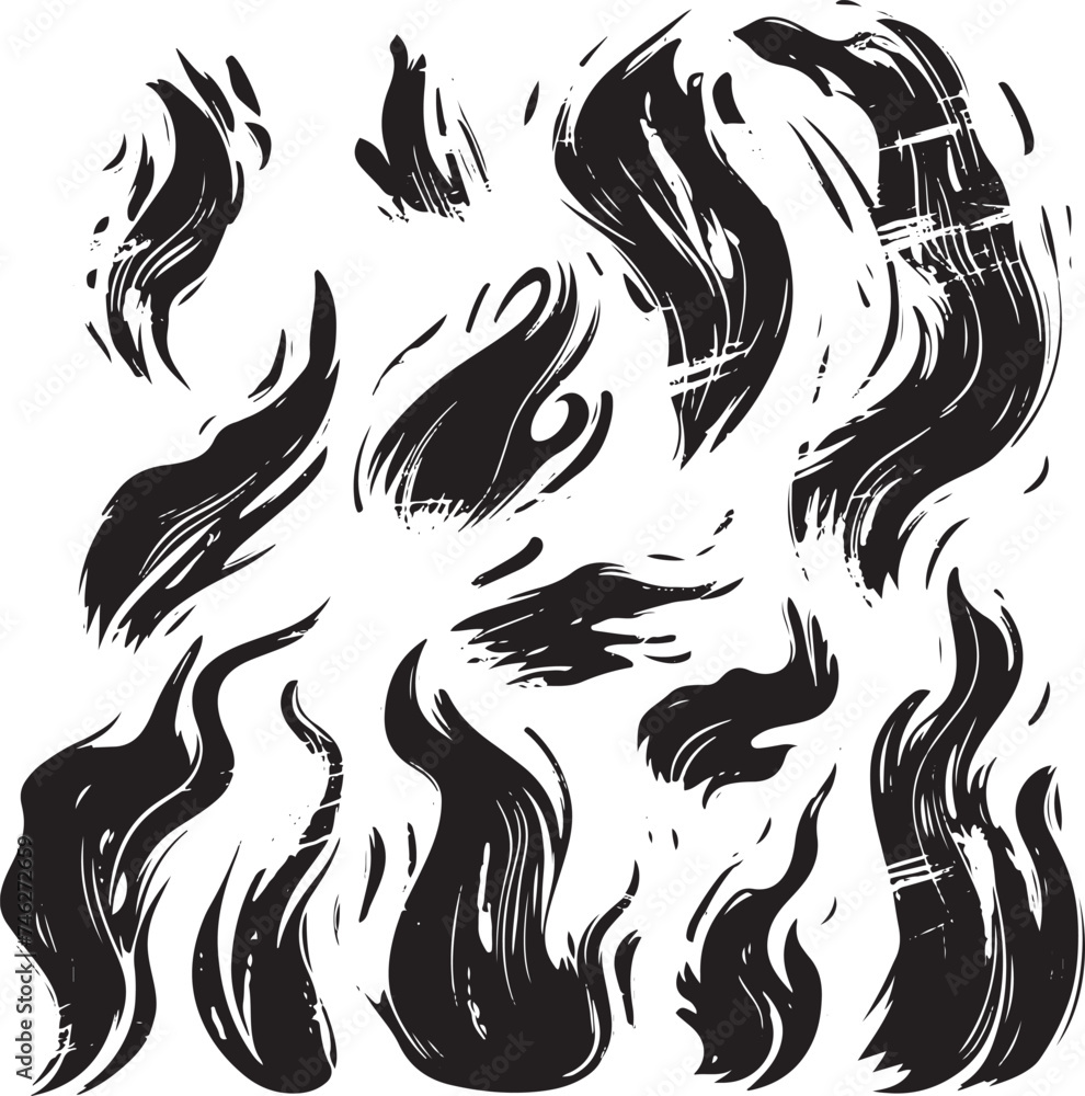 Set of vector hand drawn grunge style black flames and signs Set of vector hand drawn grunge style black flames and signs