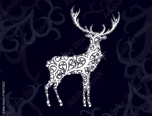 New Year's Deer from patterns. Merry Christmas. hand drawing. Not AI, Vector illustration