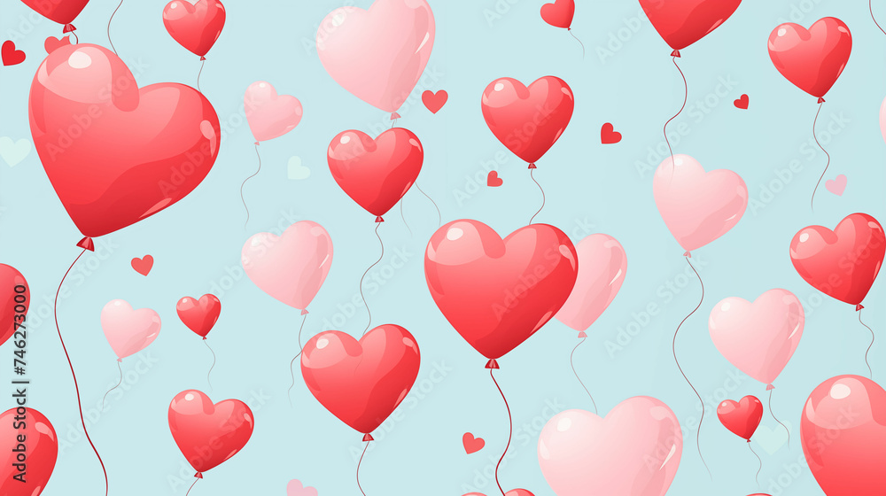 Many Red and Pink Heart Balloons Floating in the Air. Generative AI