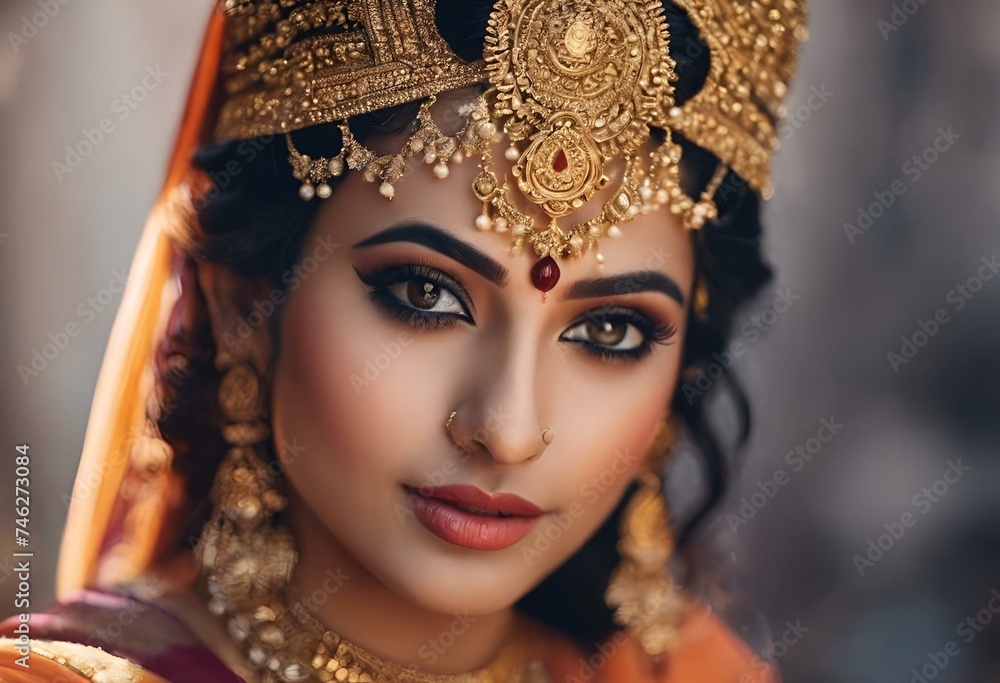 Young indian bride wearing red traditional saree, AI Generative Young indian bride wearing red traditional saree, AI Generative