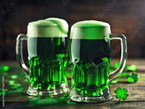 St. Patricks Day green glass of beer. Generative AI