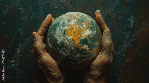 human holding the earth with hands. Save planet concept. Symble of the life