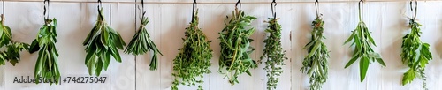 Fresh herb hanging bundles culinary and aromatic kitchen decor photo