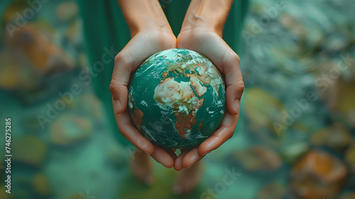 enviromen earth day background of holding globe with both hands