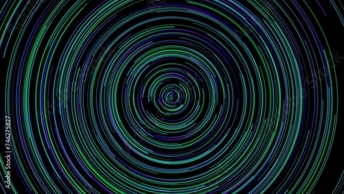 Circular pattern of electric blue and grass green circles on a black background