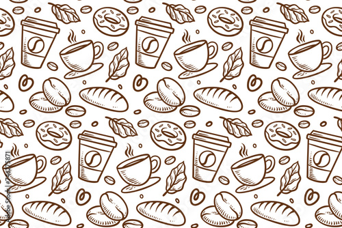 Coffee Seamless Pattern in Handdrawn Style