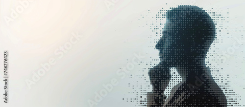 Indistinguishable Facial Silhouette of a Thinking Business Person Using Minimalist Halftone Technique - Silent Strategist: The Unseen Mover of Markets