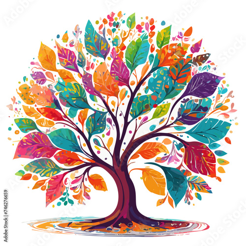 Colourful Floral Doodle Tree