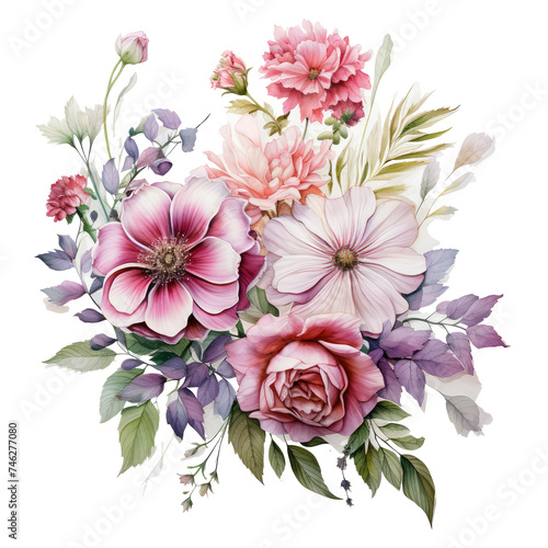 watercolor floral arrangement elegant featuring types of flowers and leaves for card, invitation decoration,wedding