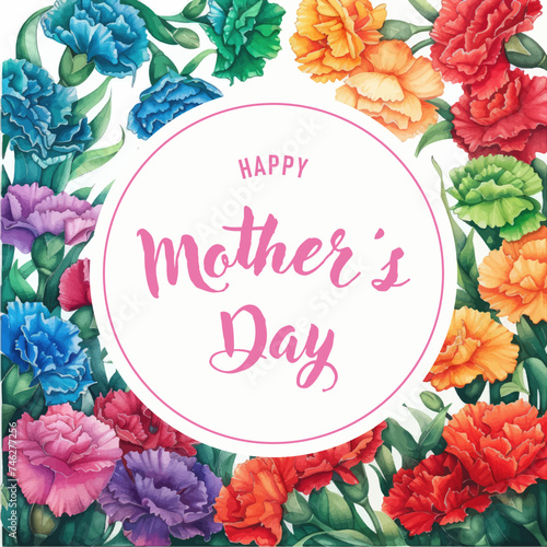 Vector watercolor banner with beautiful flowers framed for mother's day. Feliz dia de la madre