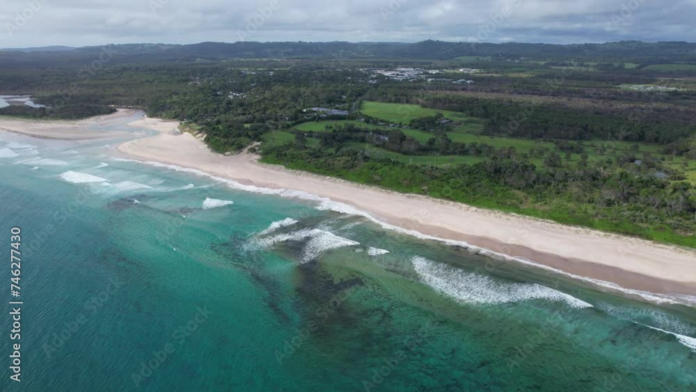 Panoramic View Of Belongil Beach And Creek In Byron Bay, NSW, Australia - Drone Shot Panoramic View Of Belongil Beach And Creek In Byron Bay, NSW, Australia - Drone Shot
