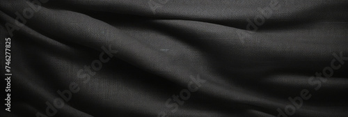 texture black linen on dark background, Natural silk linen fabric texture texture background. black canvas