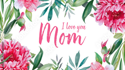 Vector watercolor banner with beautiful flowers framed for mother's day. Feliz dia de la madre