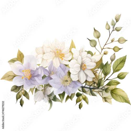 watercolor floral arrangement  elegant  featuring types of flowers and leaves for card, invitation decoration,wedding © Pornnapha