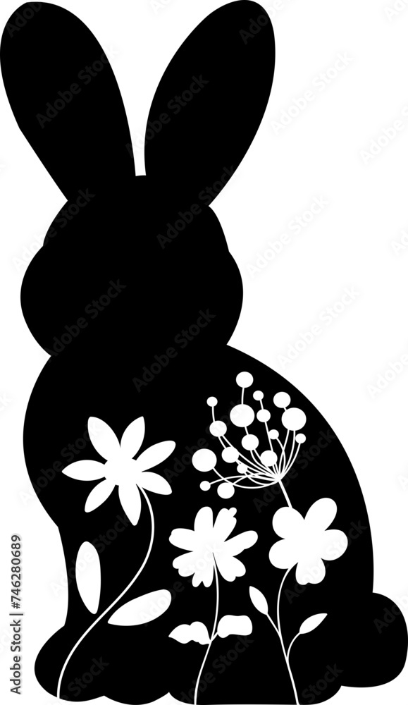 Black and white rabbit fill with flowers, alongside an Easter bunny, in ...