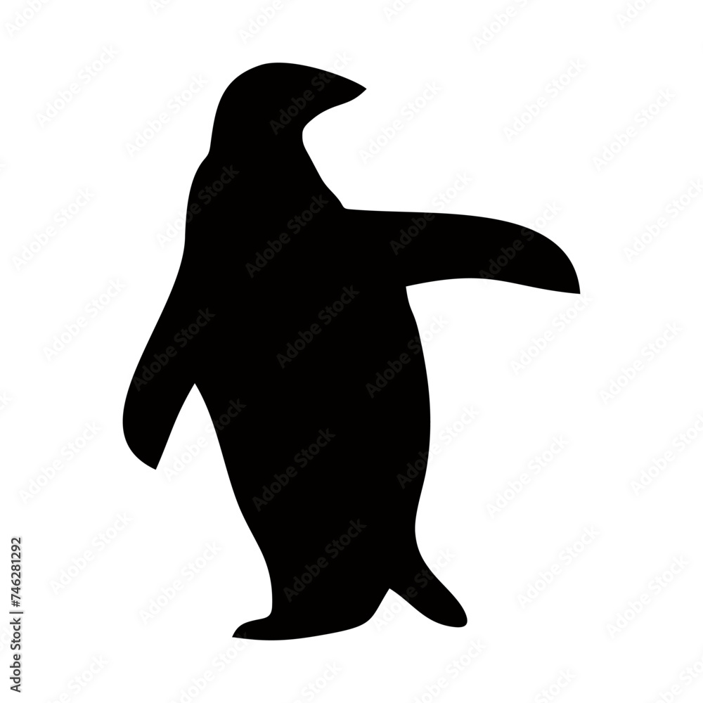 Fototapeta premium black penguin silhouette walking and skating