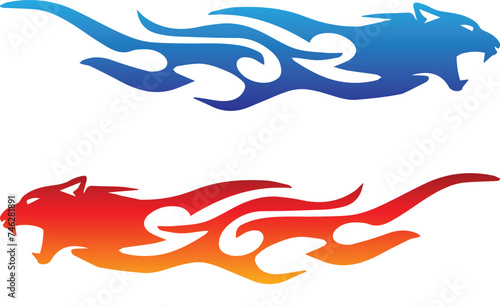 Automotive art fire stripe sticker. Truck or car or vehicle abstract stripes. Tiger icon figure.