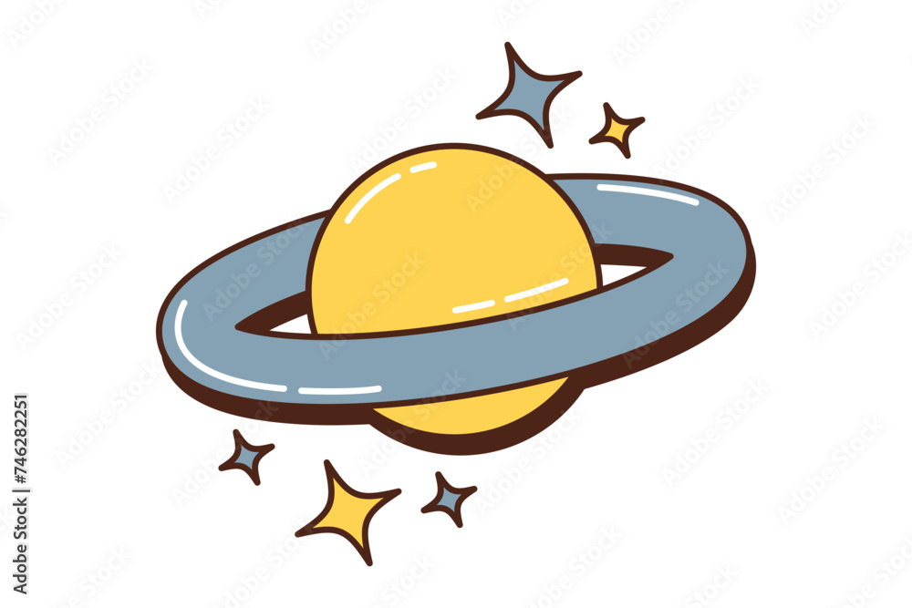 Saturn Retro Flat Sticker Design
