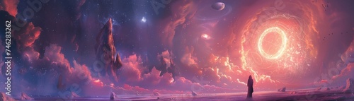 5G network powering an ancient witches ritual, a mystic circle under digital skies