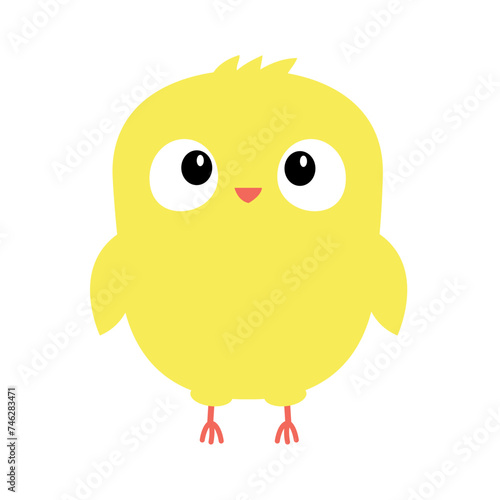 Cute chicken. Cute cartoon funny baby character. Kawaii bird animal. Happy Easter. Funny face. Greeting card. Blue background. Isolated. White background. © worldofvector