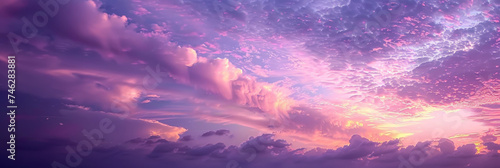 a cloudy sky with a pink and purple sky, pink sunset background,sunrise © Planetz