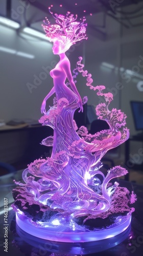 Enchantment-infused 3D printing workshop, creating magical artifacts, ambient fuchsia lighting