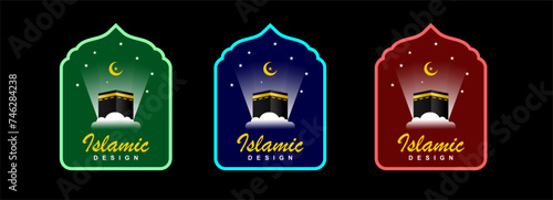 collection of Islamic background designs with Kaaba icons and frames in various colors suitable for posters for Ramadan, Eid al-Fitr, Eid al-Adha, Islamic celebrations, iftar, Muharram, etc